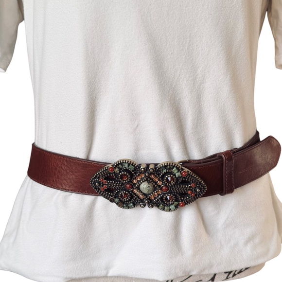 Leatherock Brown Leather Belt Embellished Eye-Shaped Buckle main image 7